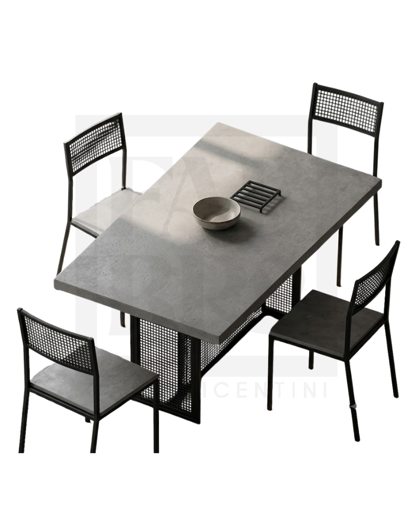 Mesa comedor, pino y acero