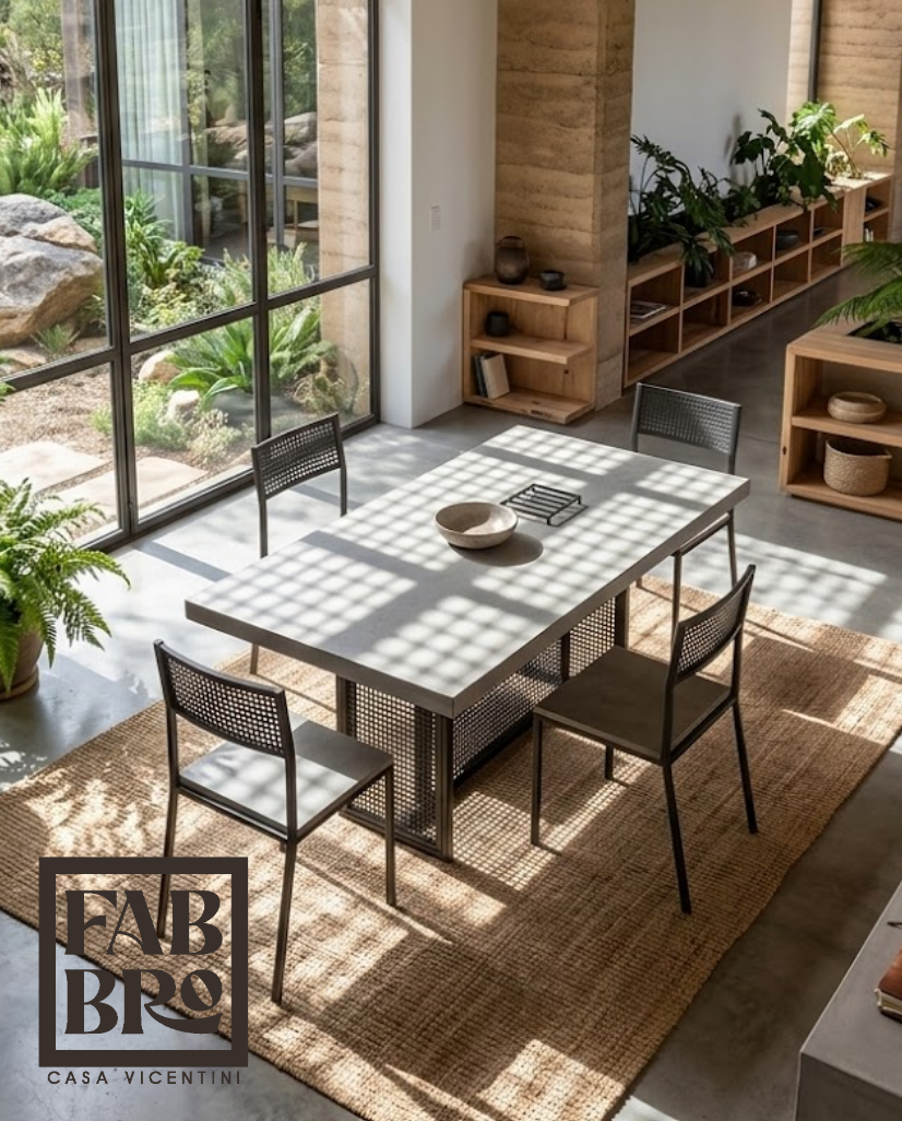 Mesa comedor, pino y acero