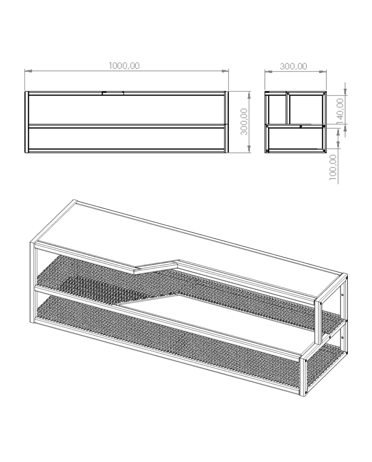 Dibujo técnico con medidas de la Repisa 100 ESS de Fabbro